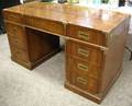Henredon Campaignstyle Brass Mounted Mahogany Veneer Flattop DoublePedestal Desk