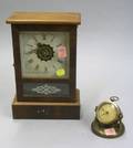 Waterbury Mahogany Veneered Cottage Clock and a Brass Cased Desk Clock