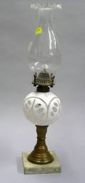White Overlay CuttoClear Glass Oil Lamp