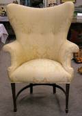 Regencystyle Yellow Damask Upholstered Carved Easy Chair