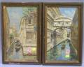 Pair of Gilt Gesso Framed Watercolor Venetian Canal Views