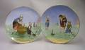 Pair of Villeroy  Boch Transfer and Handpainted Dutch Shore Scene with Children Decorated Ceramic Plaques