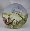 Villeroy  BochMettlach Transfer and Handpainted Japanese Scenic Decorated Ceramic Plaque