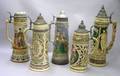 Five Large German Lidded Stoneware Steins
