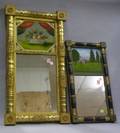 Giltwood Split Baluster Mirror with ReversePainted Basket of Fruit Tablet and an Ebonized and Partial Gilt Split Baluster Mirror with
