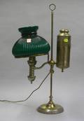 Nickel Plated Student Lamp with Green Cased Glass Shade