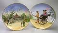 Two Villeroy  BochMettlach Transfer and Handpainted Japanese Scenic Decorated Ceramic Plaques