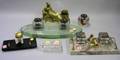 Six Assorted Glass Marble and Cast Bronze Inkstands