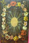 Painted Wood Panel with Floral Garland