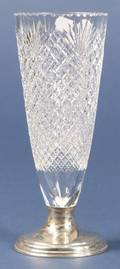 Hawkes Colorless Cut Glass and Weighted Silver Footed Trumpet Vase