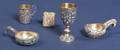 Five Small Russian Silver Enamel Tablewares