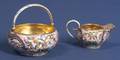 Russian Goldwashed Silver Enamel Creamer and Sugar