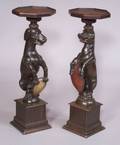 Pair of Continental Polychrome Painted and Partebonized Animalform Pedestals