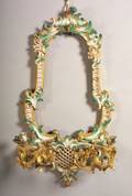 Rococo Style Green Painted and Parcelgilt Porcelain and Ormolu Girandole
