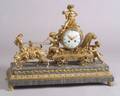 French Louis XVIstyle Gilt Bronze and Gray Marble Figural Mantel Clock