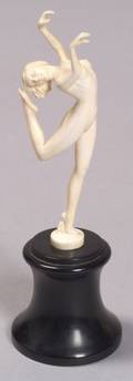 Small Continental Art Deco Carved Ivory Nude Female Dancer