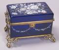 French Enamel Decorated Cobalt Glass and Brass Bound Box