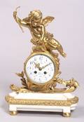 French Louis XVstyle Gilt Bronze and White Marble Mantel Clock