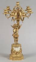 Louis XVstyle Bronze and Marble Figural Seven Light Candelabrum