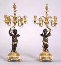 Pair of Louis XVIstyle Parcel Gilt Bronze Five Light Candelabra