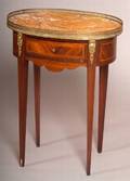 Louis XV Style Inlaid Tulipwood and Marbletop Oval Gueridon