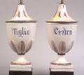 Pair of Tin Glazed Earthenware Apothecary Jar Lamp Bases