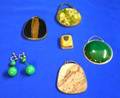 Five Silver Framed Hardstone Pendants and a Pair of Malachite Earrings