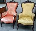 Pair of Victorian Rococo Revival Upholstered Carved Walnut Parlor Armchairs