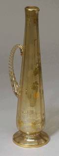 Continental Gilt Vintage Decorated Amber Art Glass Ewer