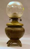 Japonesque Giltmetal Oil Lamp with Etched Colorless Glass Globe