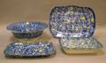 Blue and White Spongeware Serving Dish Two Platters and a Fruit Bowl