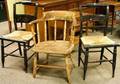Windsor Ash Captains Chair and Two Hitchcocktype Painted Side Chairs