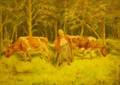 Framed Oil on Board Depicting a Woman and Two Cows