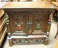Gothicstyle Paint Decorated Carved Oak TwoDoor Side Cabinet