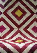 Maroon Cream and Yellow Pieced Satin Log Cabin Variation Quilt