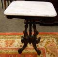 Renaissance Revival White Marbletop Inlaid Walnut Stand