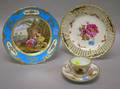 Two Continental Handpainted Porcelain Plates and a Cup and Saucer