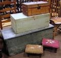 Three Assorted Storage Boxes and Two Footstools
