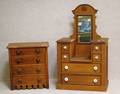 Childs Victorian Toy Walnut Mirrored Dropwell Dresser and FourDrawer Chest