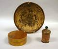 Painted Lehnware Saffron Jar a Round Bentwood Covered Box and a Wooden Plate