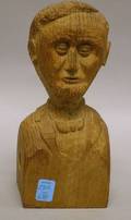 Folk Art Carved Wooden Bust of Abraham Lincoln