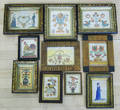 Group of early framed deeds and ephemera with 20th c fraktur decoration