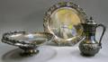 Silver Plated Repousse Coffeepot a Rococo Revival Round Salver and a Rogers Bros Mfg Co Reticulated Handled Basket