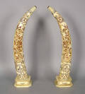 Pair of Asian carved bone tusks