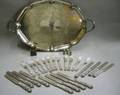 Thirtytwo Assorted Sterling Silver Flatware and Table Items and a Silver Plated Serving Tray