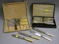 Cased Set of Twelve MotherofPearl Handled Fruit Knives and a Cased Set of Six Victorian Ivorine Handled Fish Knives