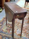 Small Inlaid Mahogany Dropleaf Table with End Drawer