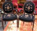Pair of Louis XVI Style Needlepoint Upholstered Carved Mahogany Armchairs