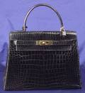 Vintage Black Crocodile Kelly Handbag Hermes