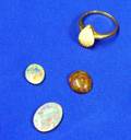 14kt Gold Pearshaped Opal Ring and Three Loose Opals